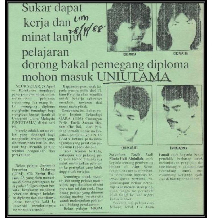 Sukar Dapat Kerja dan Minat Lanjut Pelajaran Dorong Bakal Pemegang Diploma Mohon Masuk UNIUTAMA