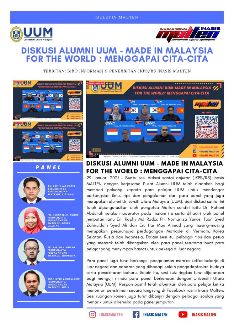 DISKUSI ALUMNI UUM - MADE IN MALAYSIA FOR THE WORLD : MENGGAPAI CITA-CITA